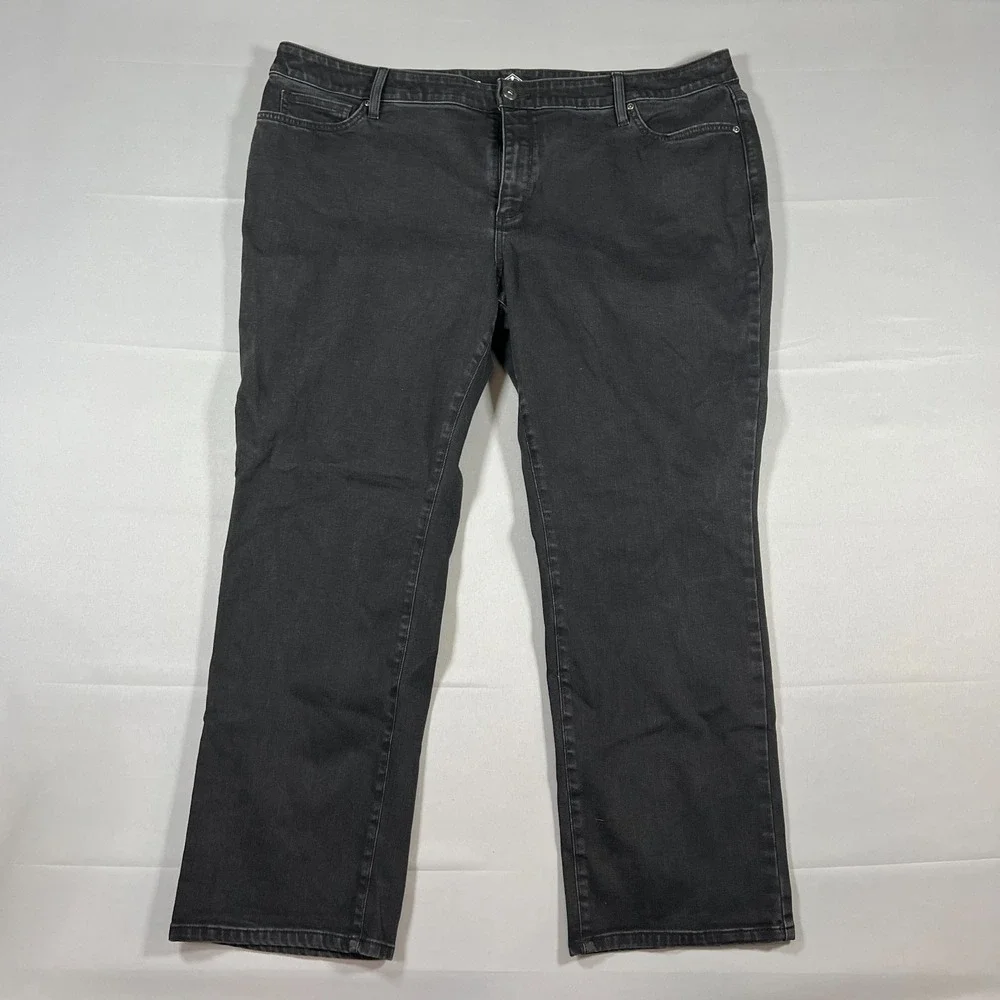 St John's Bay Jeans Womens 24W Black Denim Cotton Stretch High Rise Straight Leg